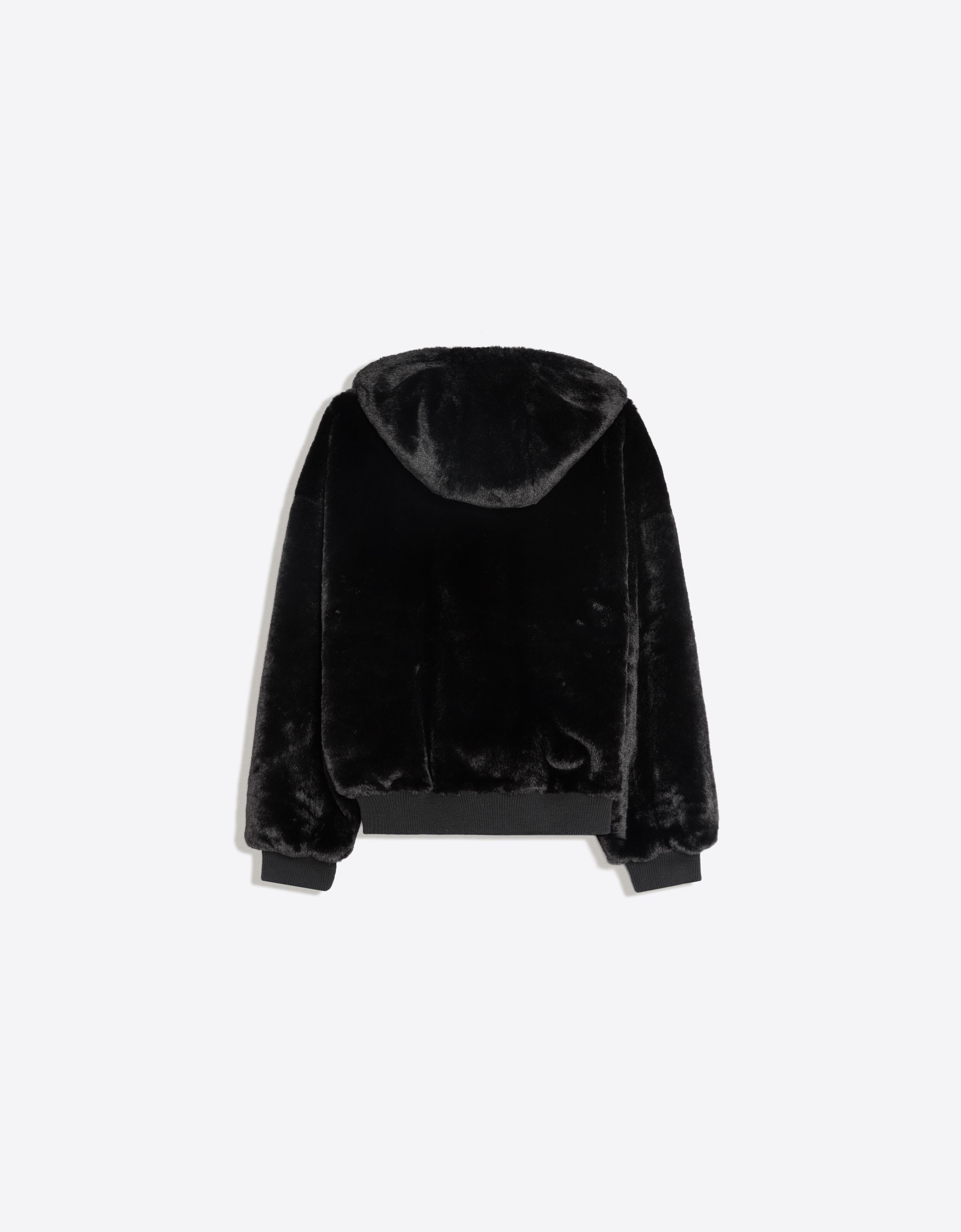 Reversible faux fur hooded jacket — Black