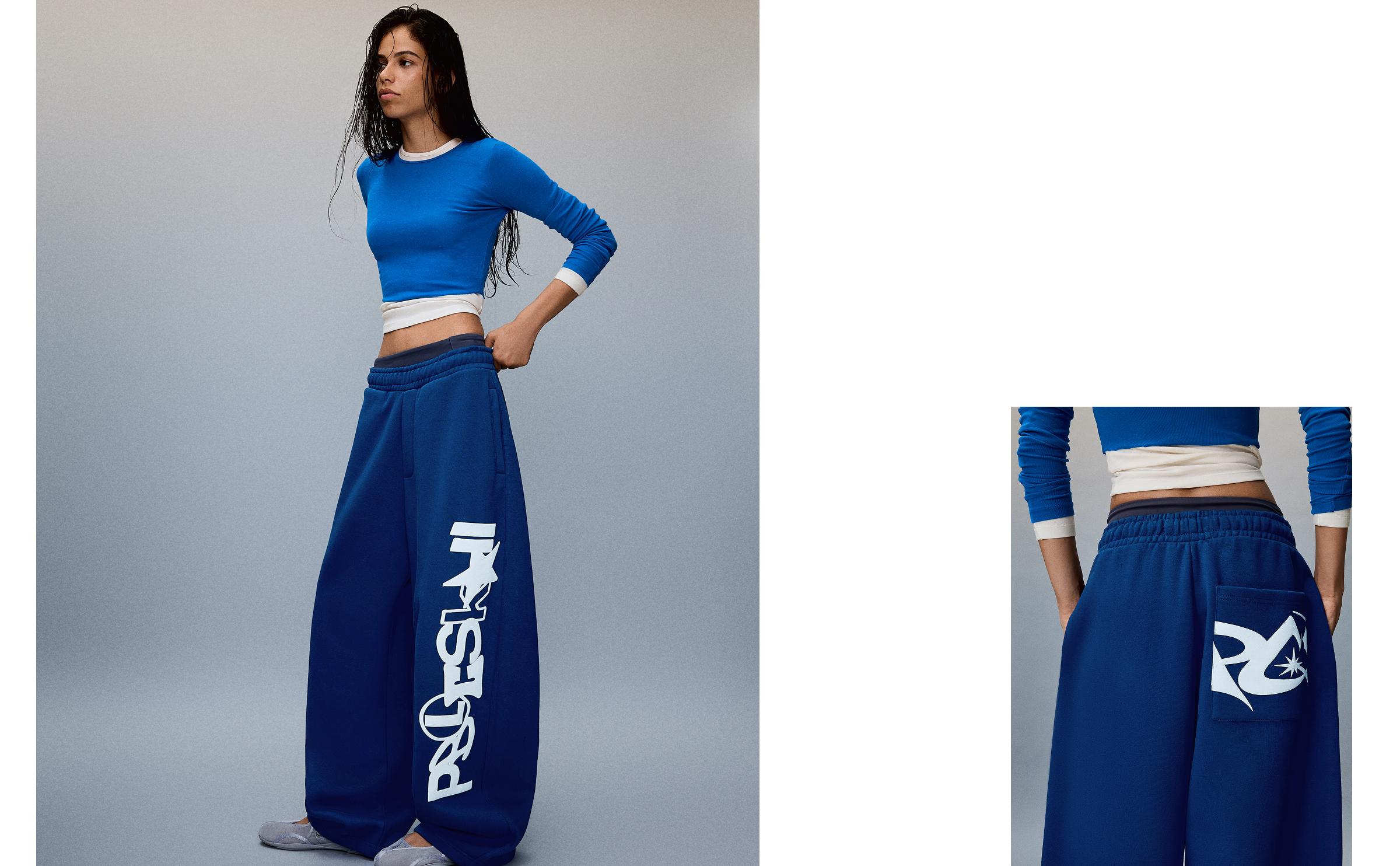 Balloon trousers with side print — Blue