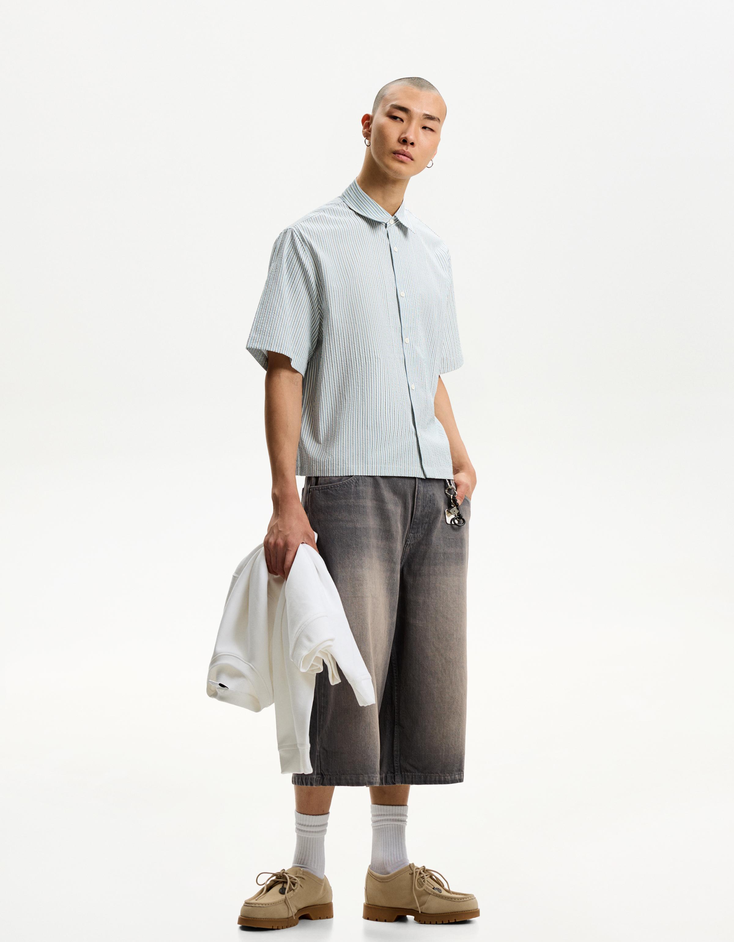 Thumbnail - Bershka Super Baggy Denim-Jort-Bermudas Herren 38 Dunkelgrau