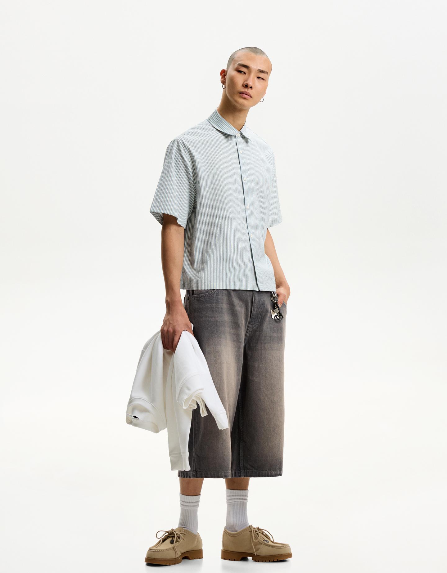 Bershka denimowe jortsy bermudy super baggy ciemnoszary