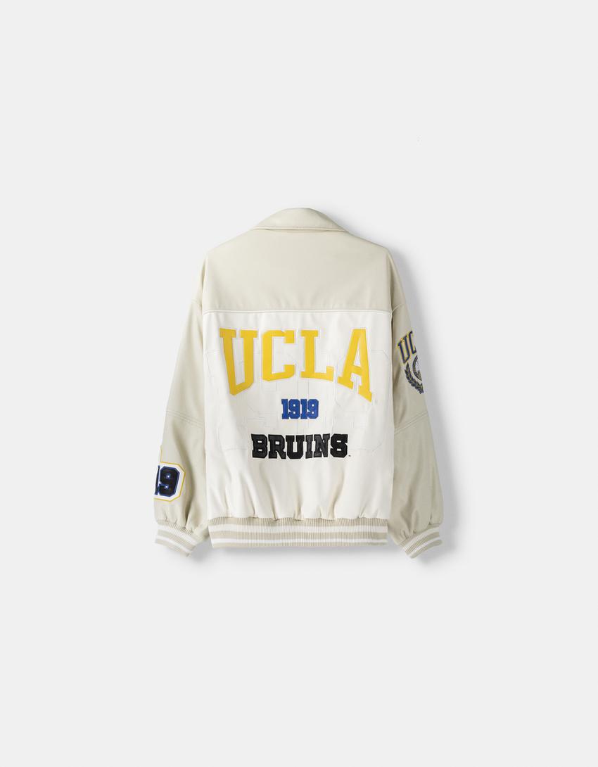 جاكيت UCLA مطرز من جلد صناعي-أبيض-5