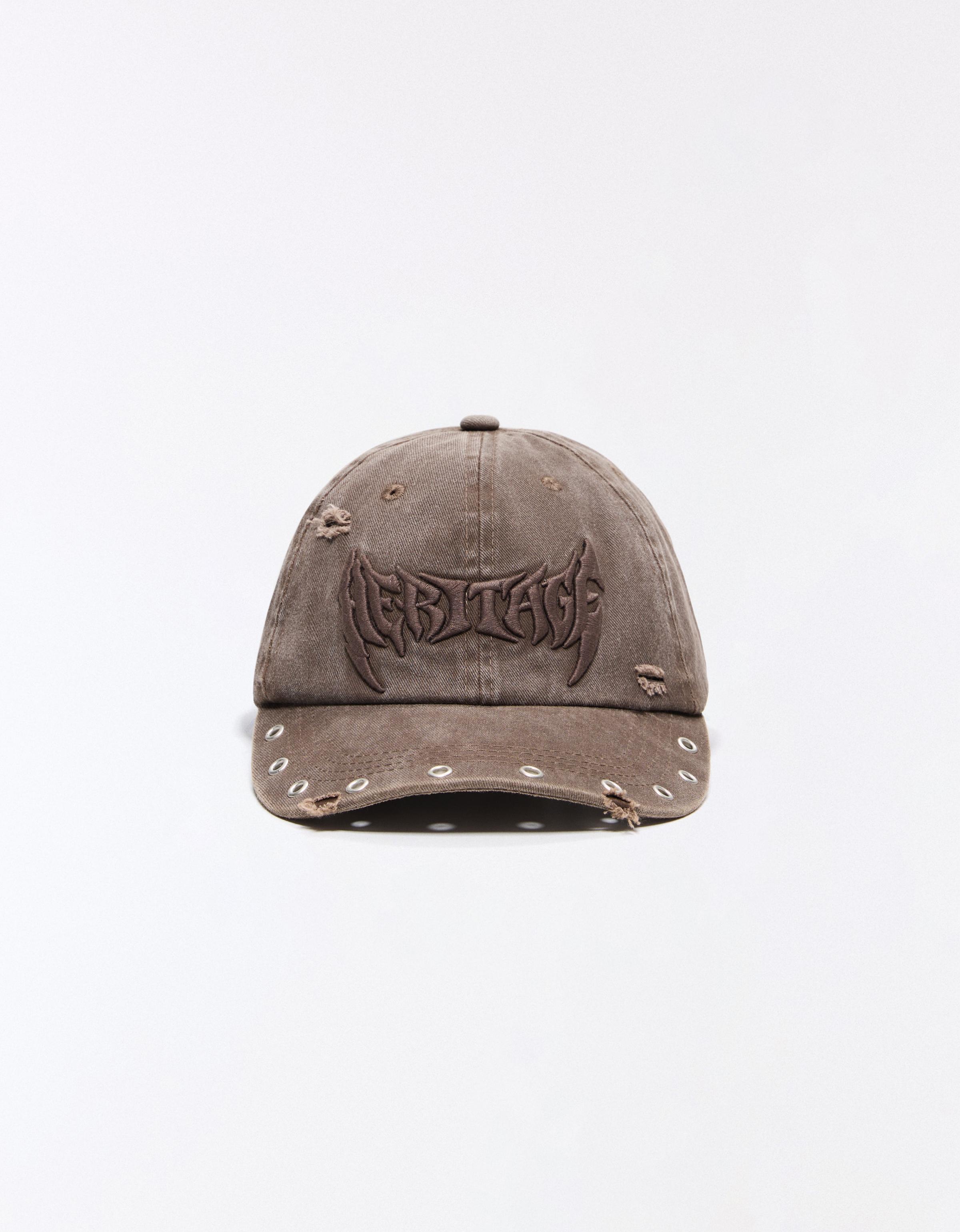 Embroidered eyelet cap — Brown