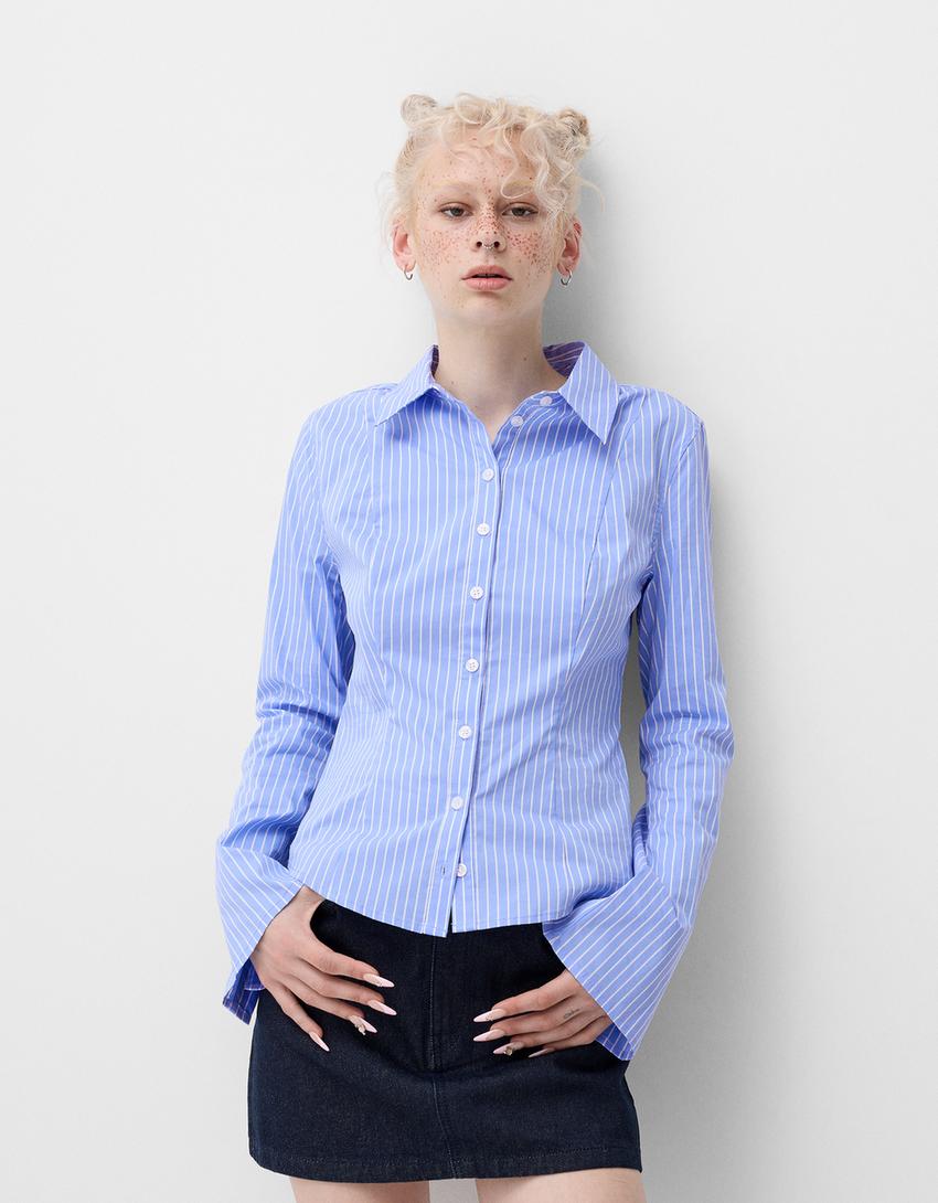 Chemise cintrée manches évasées-Bleu
