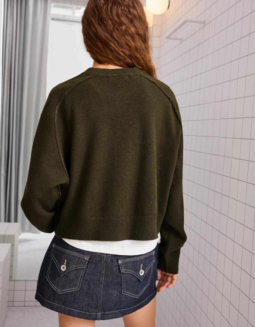 Dikişli triko kazak-Yeşil