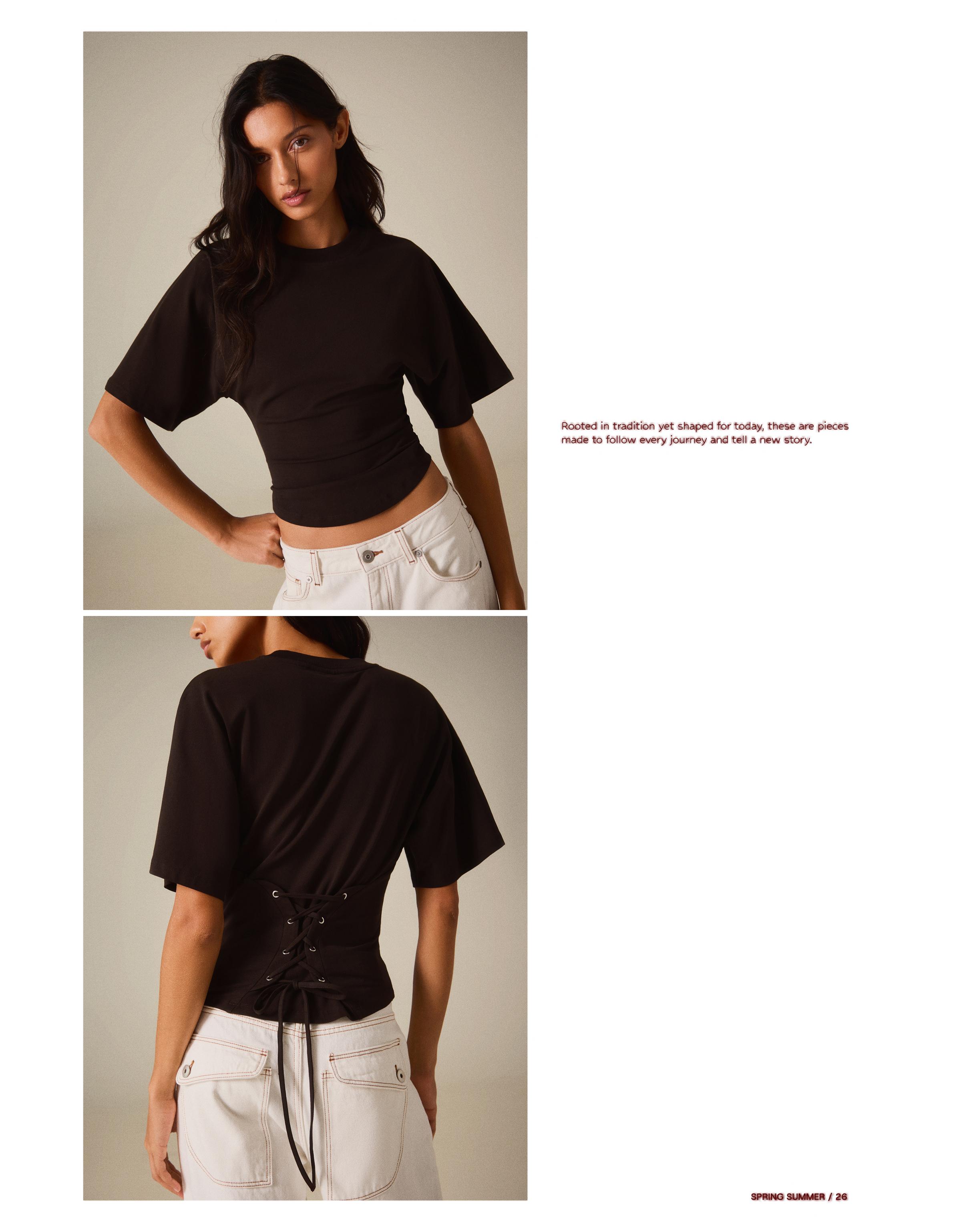 Short-sleeved corset T-shirt — Brown