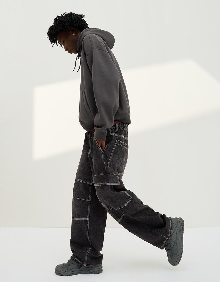 Jeans cargo parachute-Negro