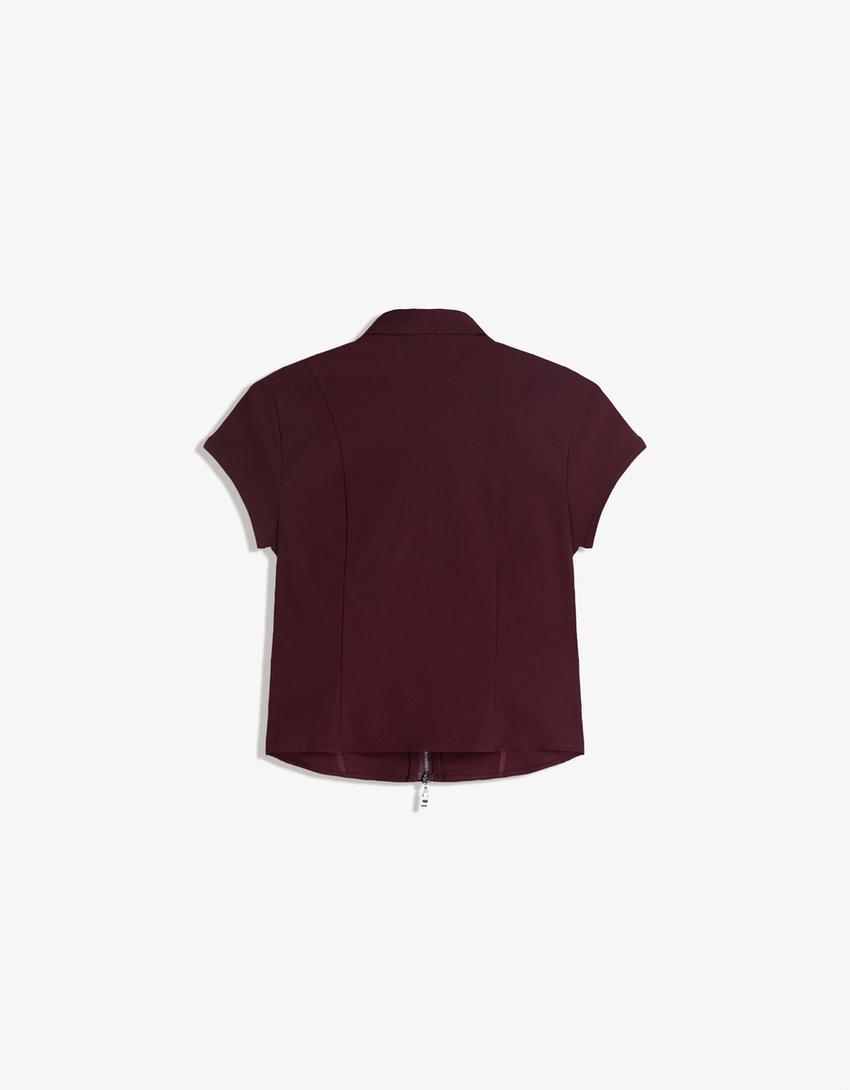 Camisa manga corta cremallera-Granate