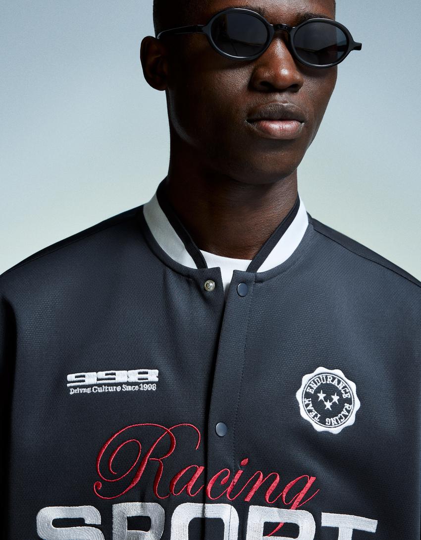 Chemise à manches courtes à broderies-Marine