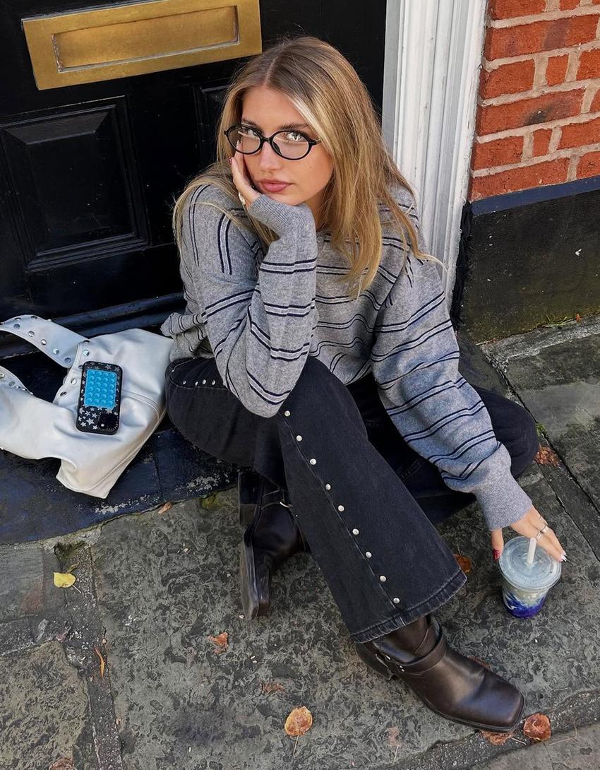 Jeans baggy fit à clous étoiles-Noir
