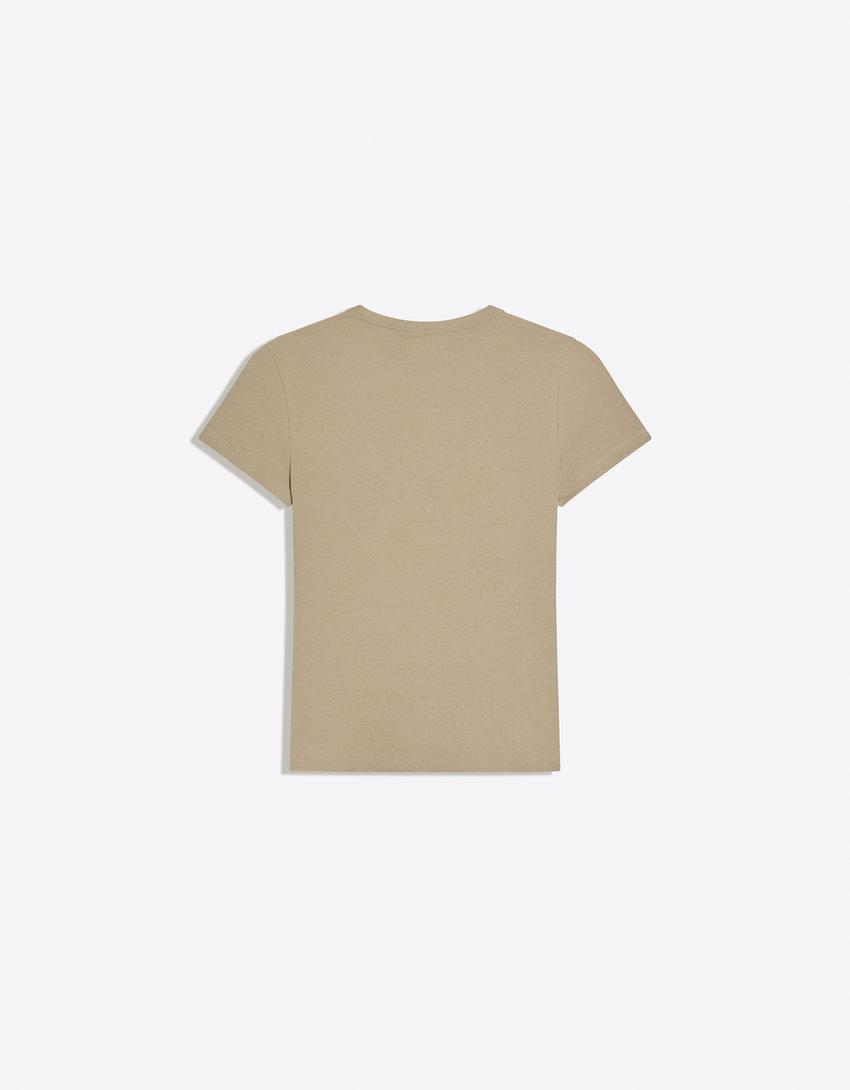 Geripptes Basic T-Shirt-Khaki