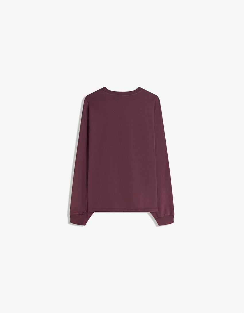 Camiseta manga larga boxy-Burdeos