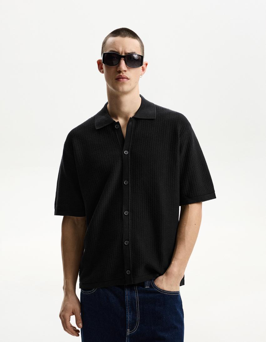 Camicia a maniche corte struttura-Nero