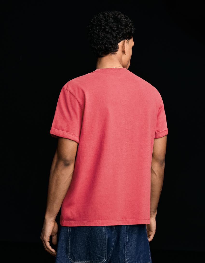 Camiseta manga corta roll up print-Rojo