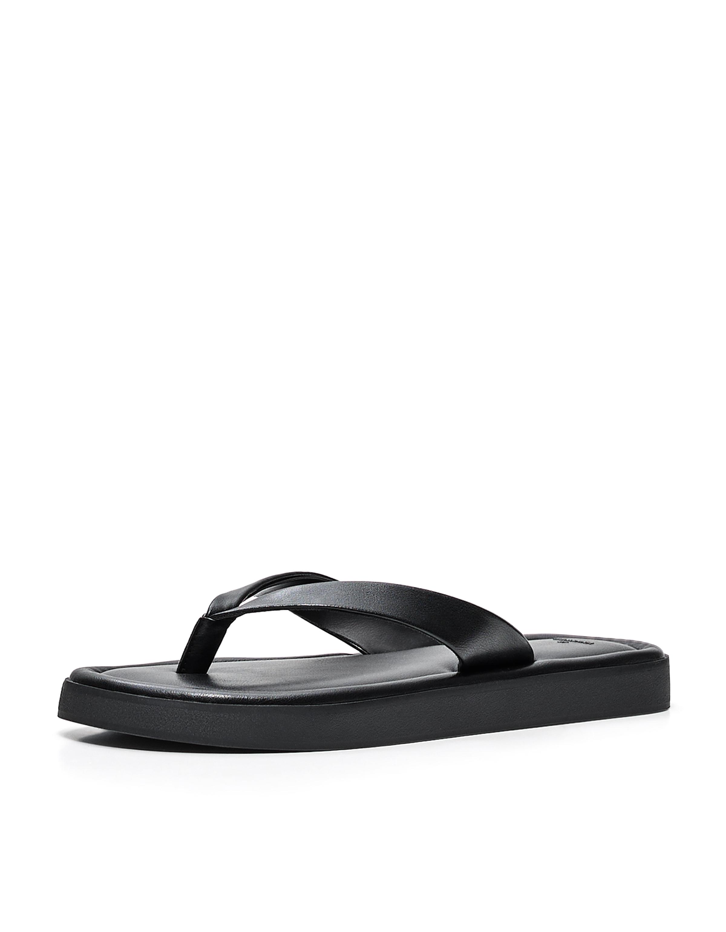 Thong flat slider sandals — BLACK