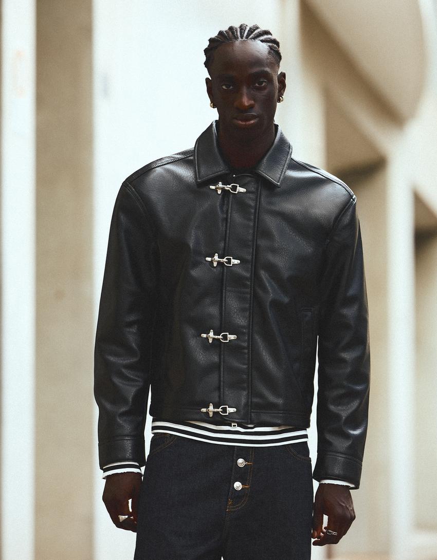 t shirt dress with leather jacket Faux clasp fasteners - Men 251222US
