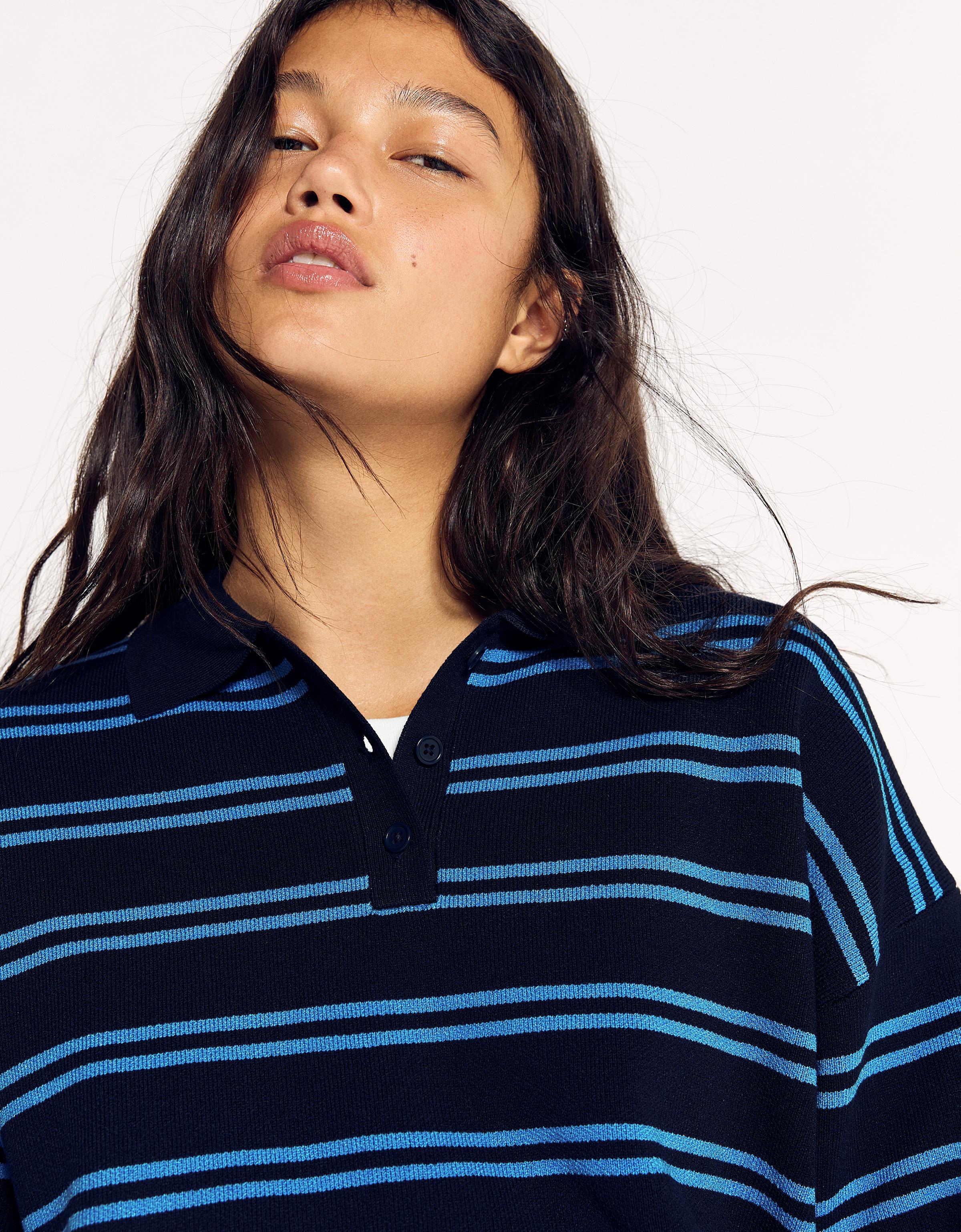 Bershka Sweter Oversize Z Kołnierzykiem Typu Polo Kobieta Granatowy