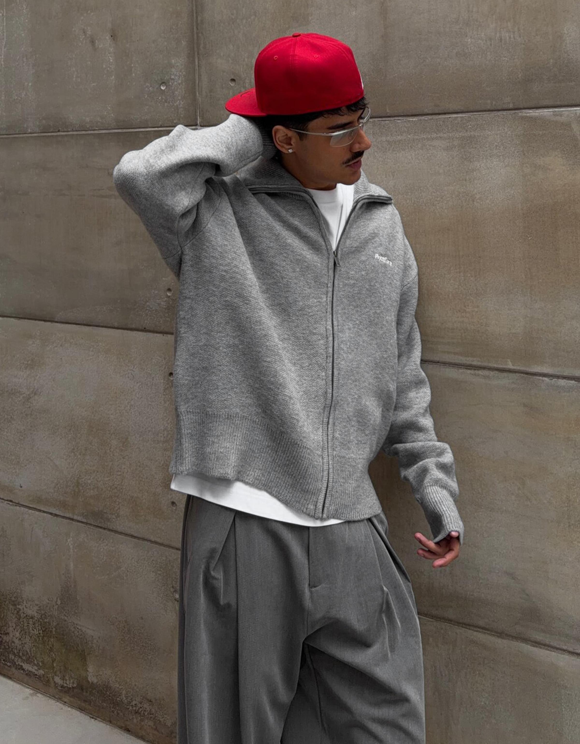 Boxy knit zip jacket — Grey