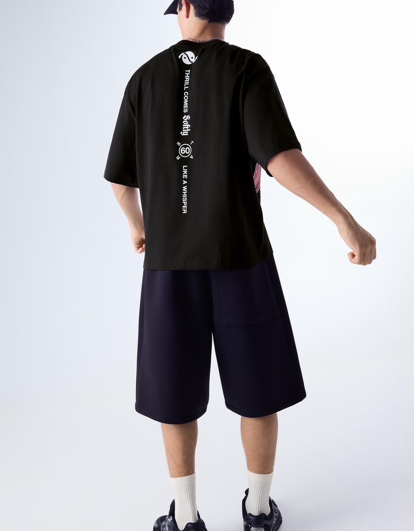 T-shirt manches courtes imprimé-Noir