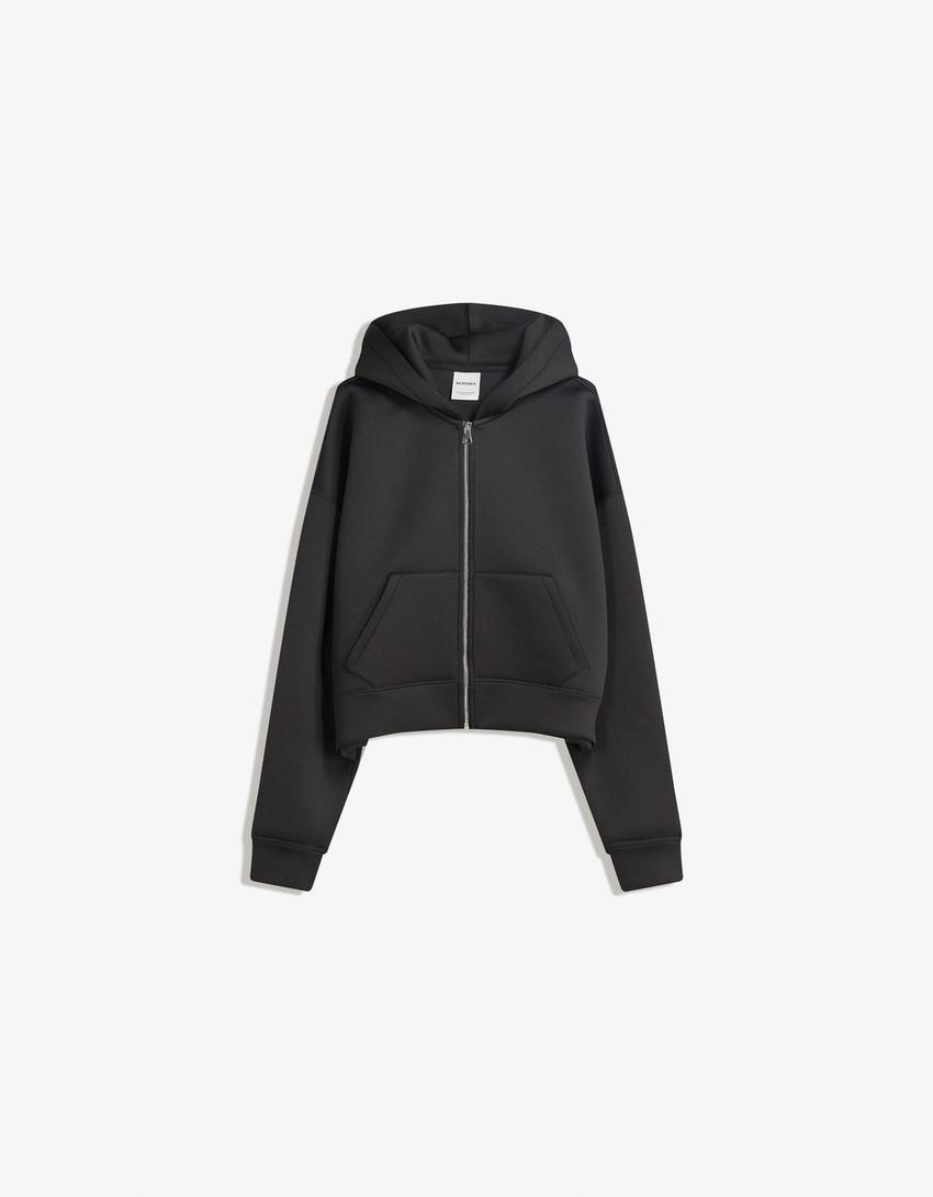 Sudadera cremallera oversize efecto neopreno-Negro-3