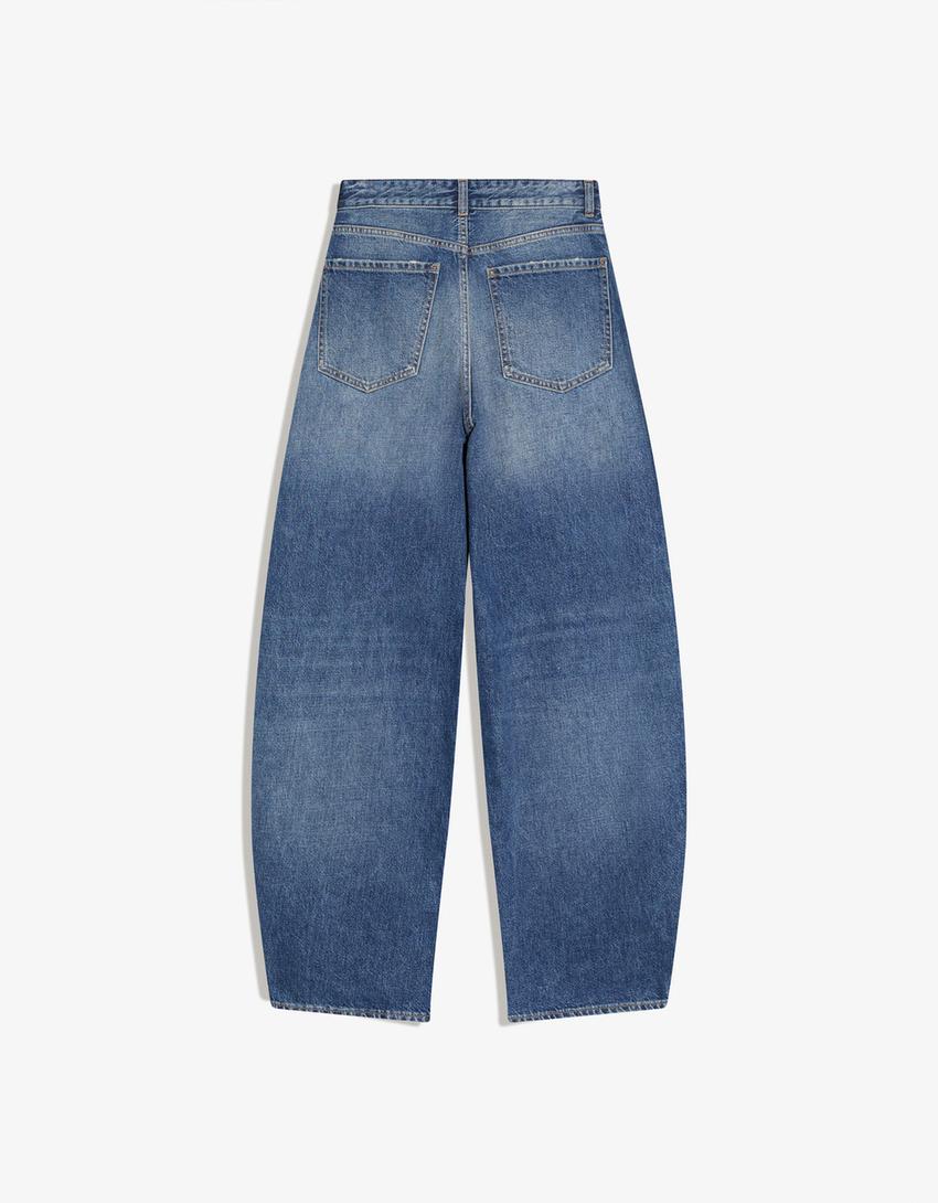 Jeans barrel tiro alto-Azul