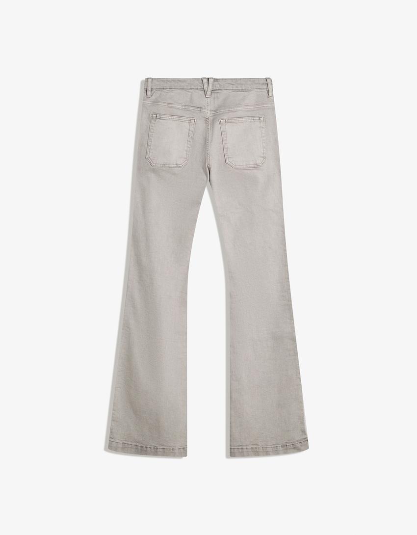 Pantalon flare poches à rabats-Gris