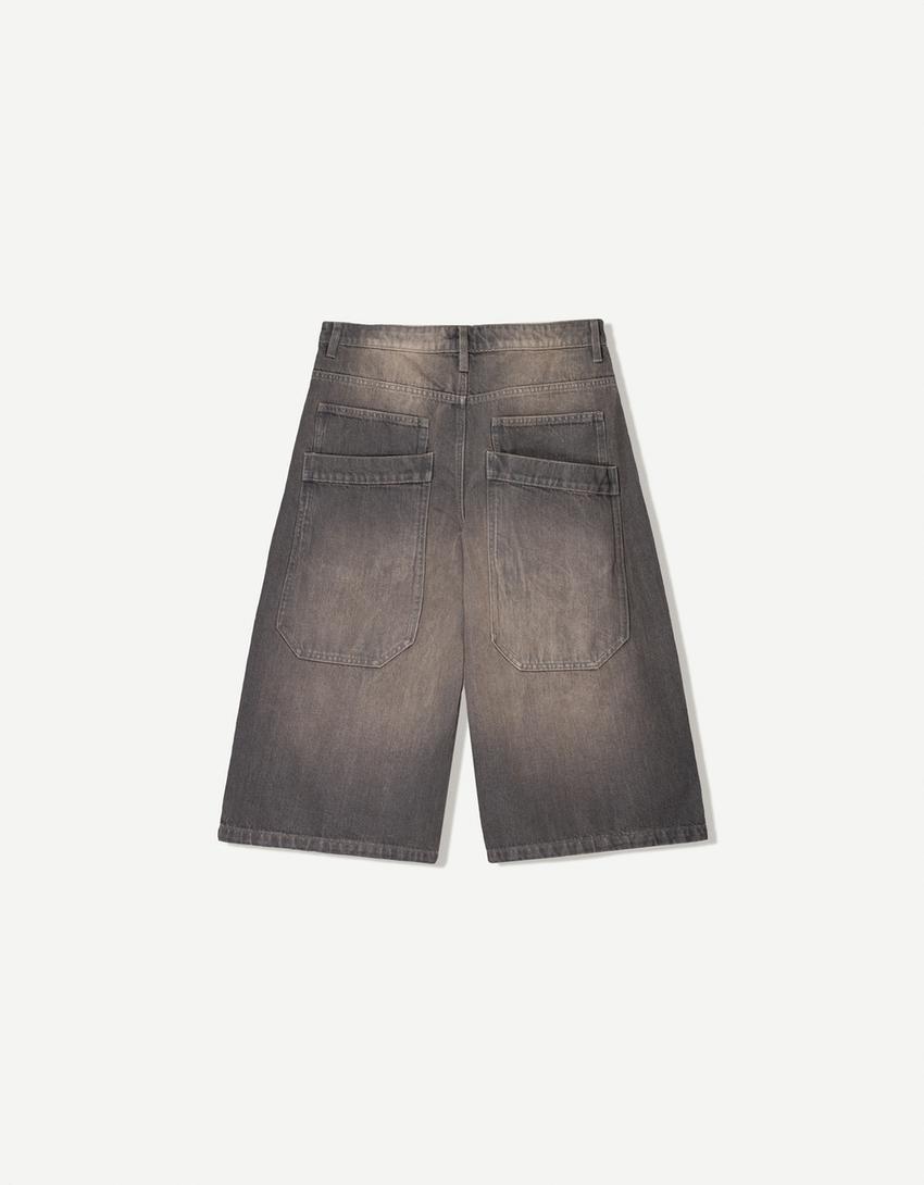 Super baggy denim Bermuda jorts-Dark grey