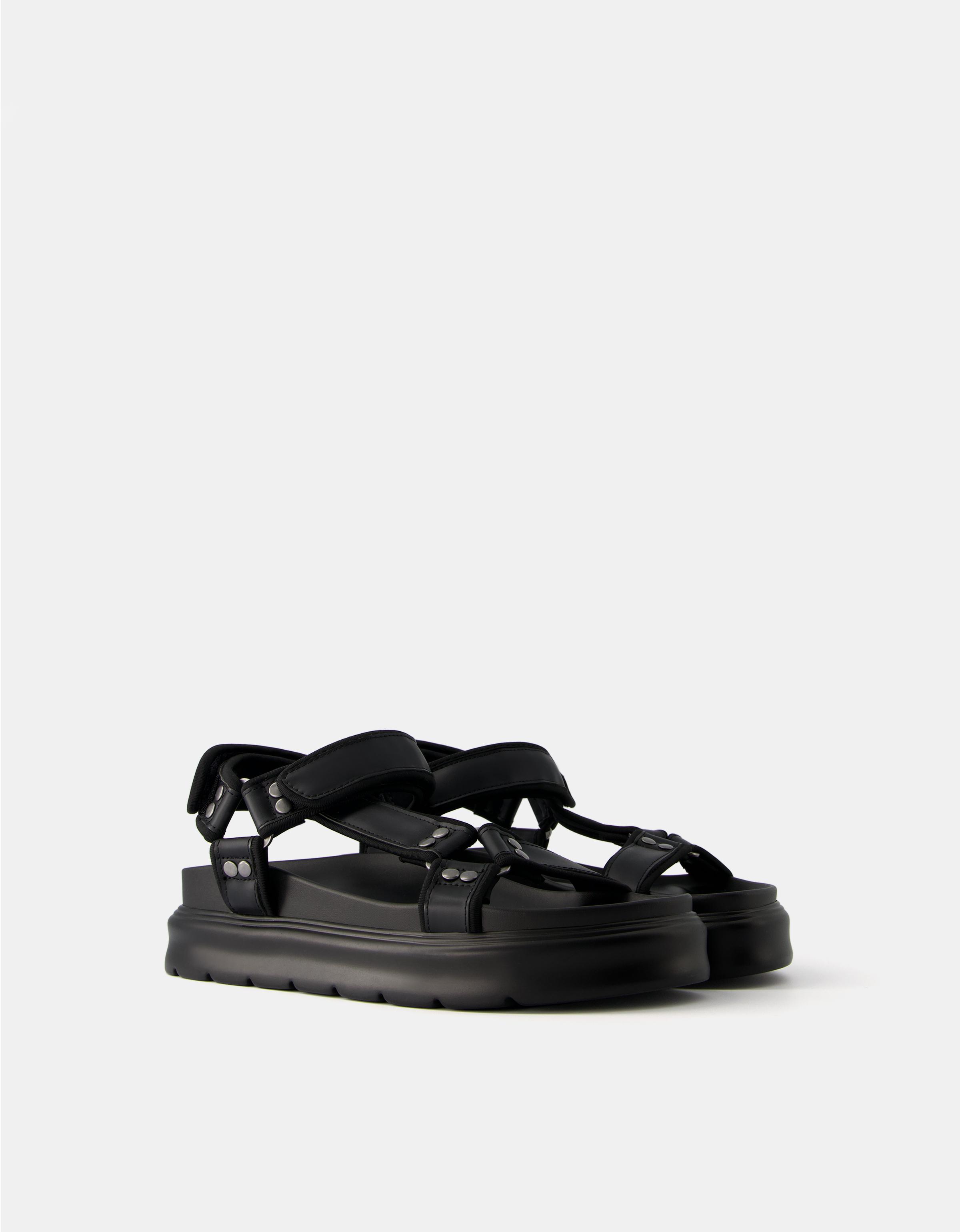 Bershka Plateau-Riemchensandalen Herren 44 Schwarz