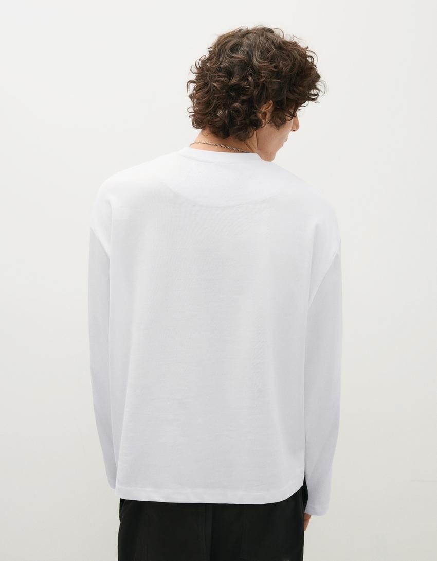 Camiseta manga larga boxy-Blanco