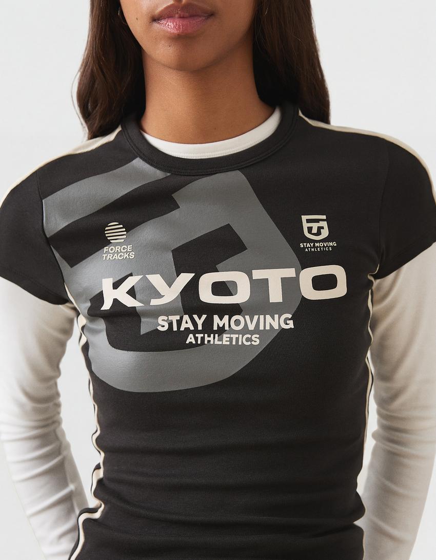 Short sleeve sport print T-shirt-Dark grey