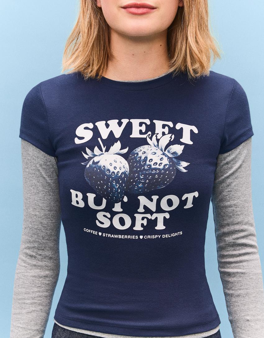 T-shirt manches courtes imprimé-Marine