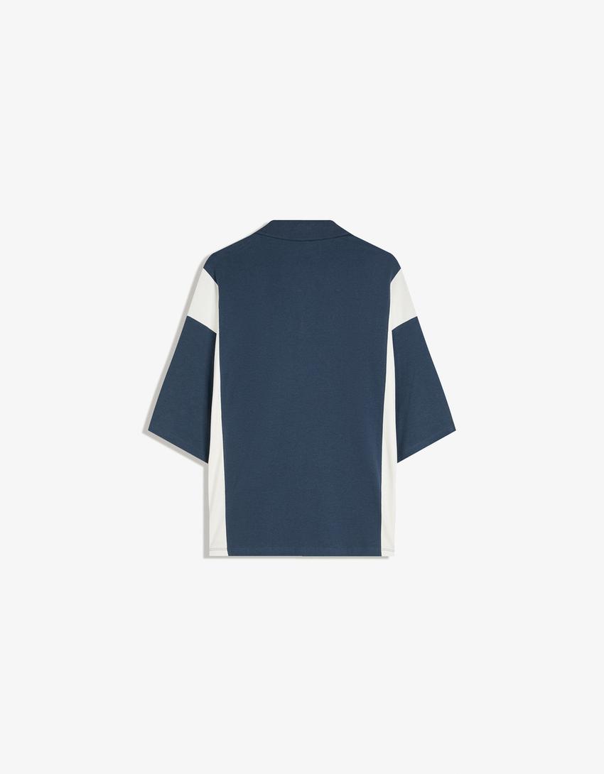 Printed short-sleeve boxy-fit polo shirt-Blue-5