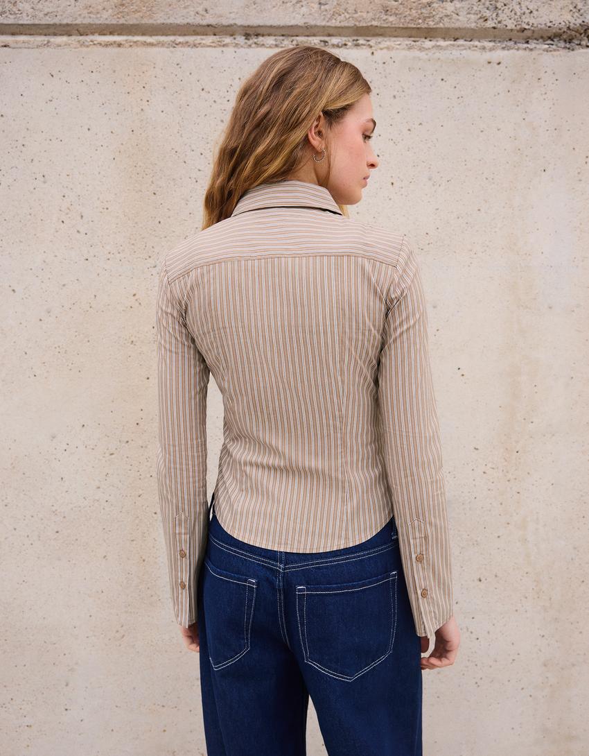 Chemise cintrée manches évasées-Camel