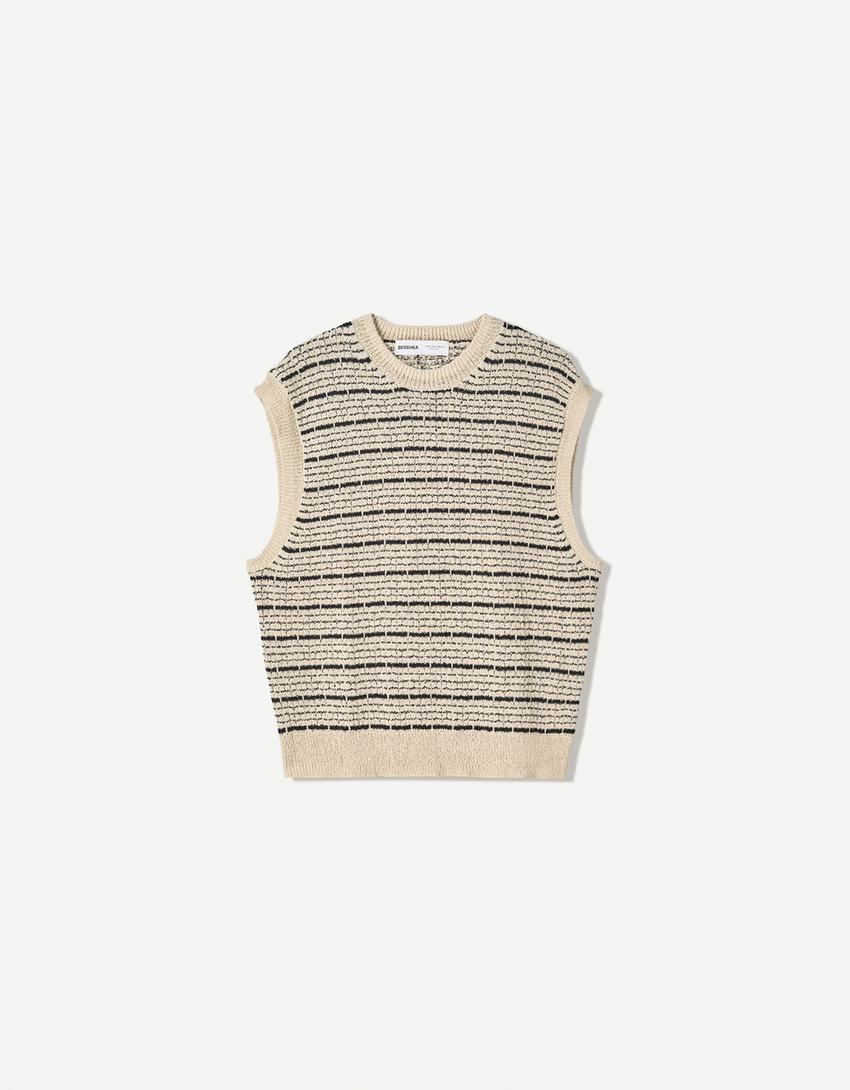Gilet à rayures-Blanc / Noir