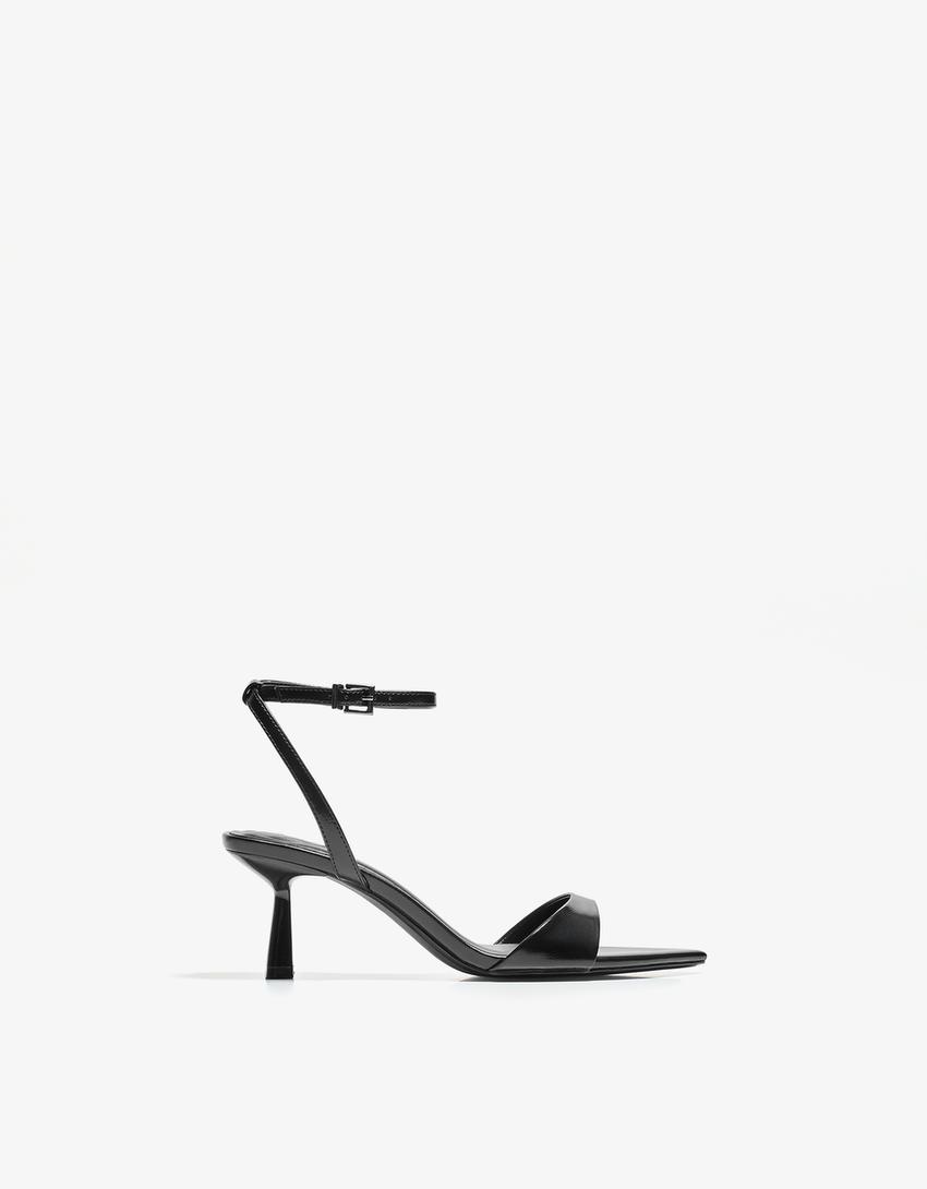 High-heel sandals with ankle strap-BLACK-0