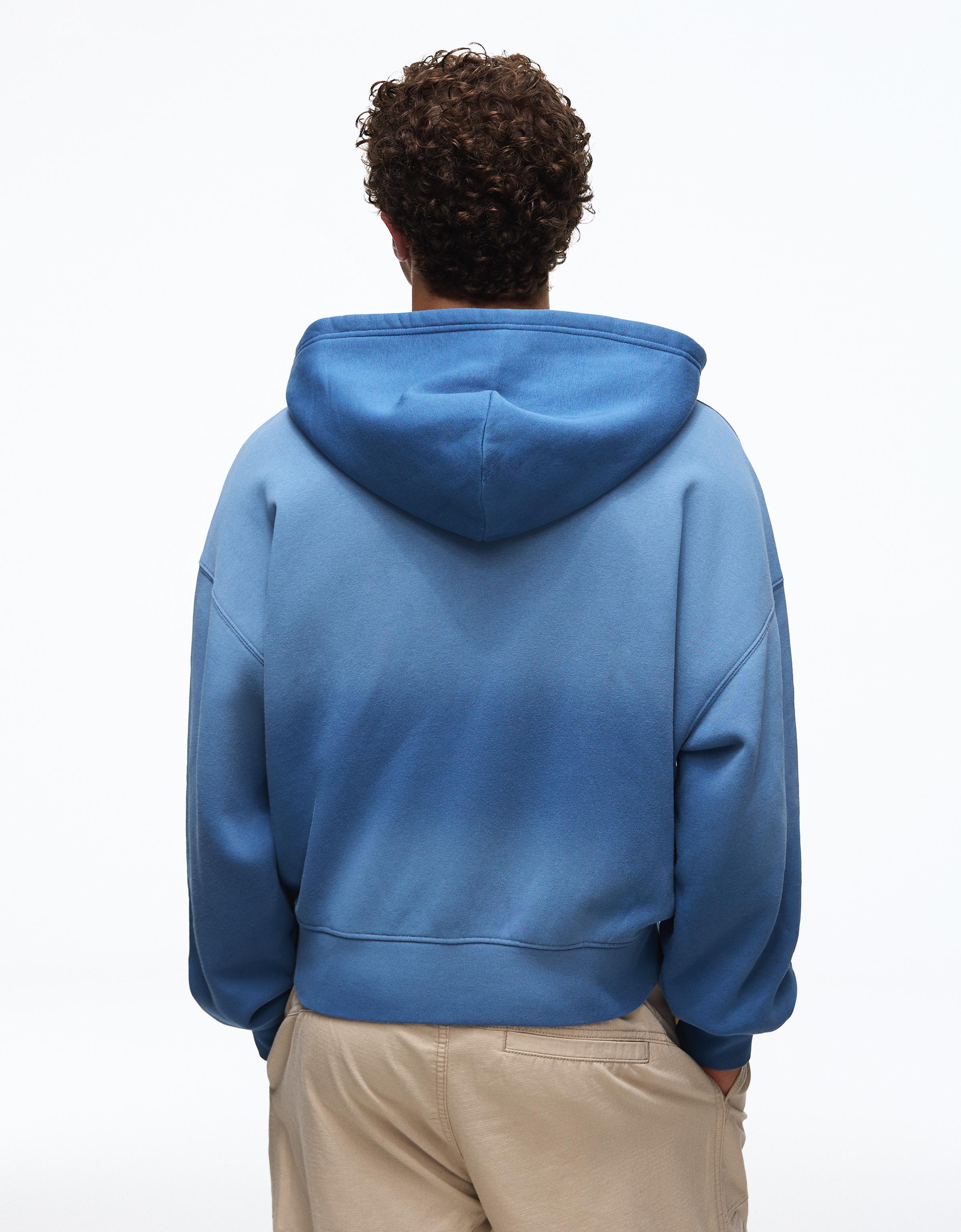 Washed effect print hoodie — Blue