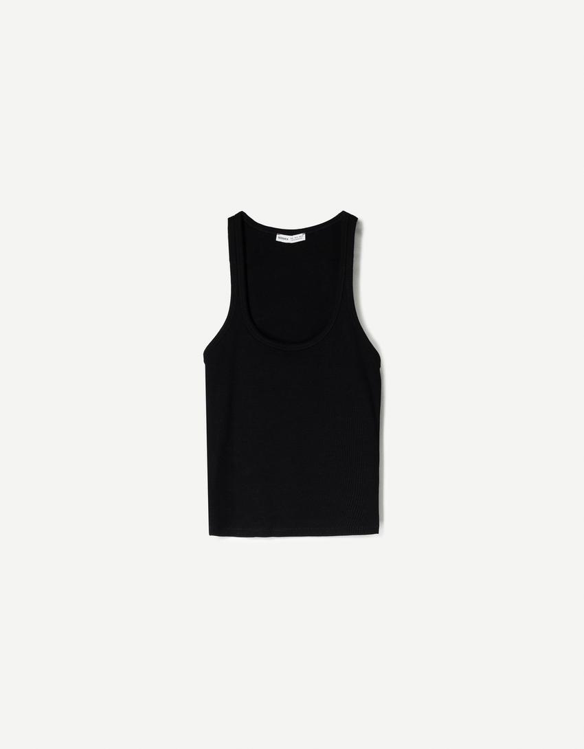 Camiseta sin mangas rib-Negro