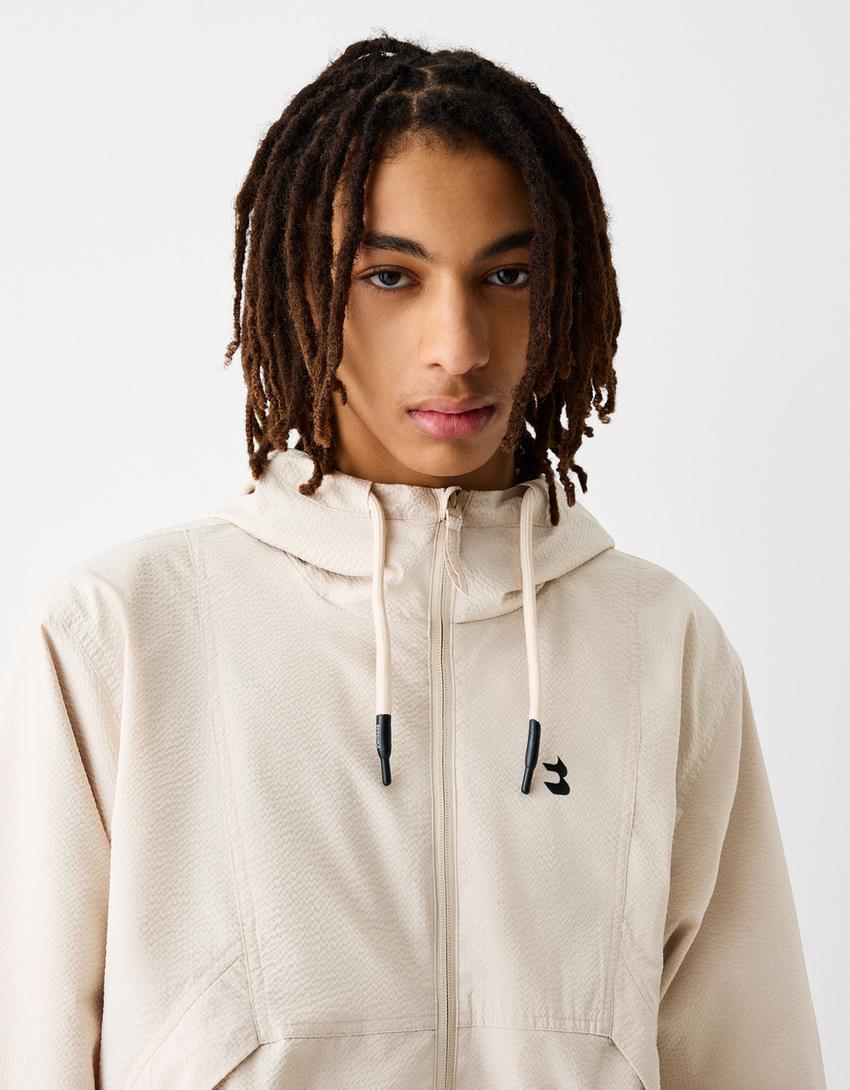 Casaco capuz efeito enrugado-Areia-2