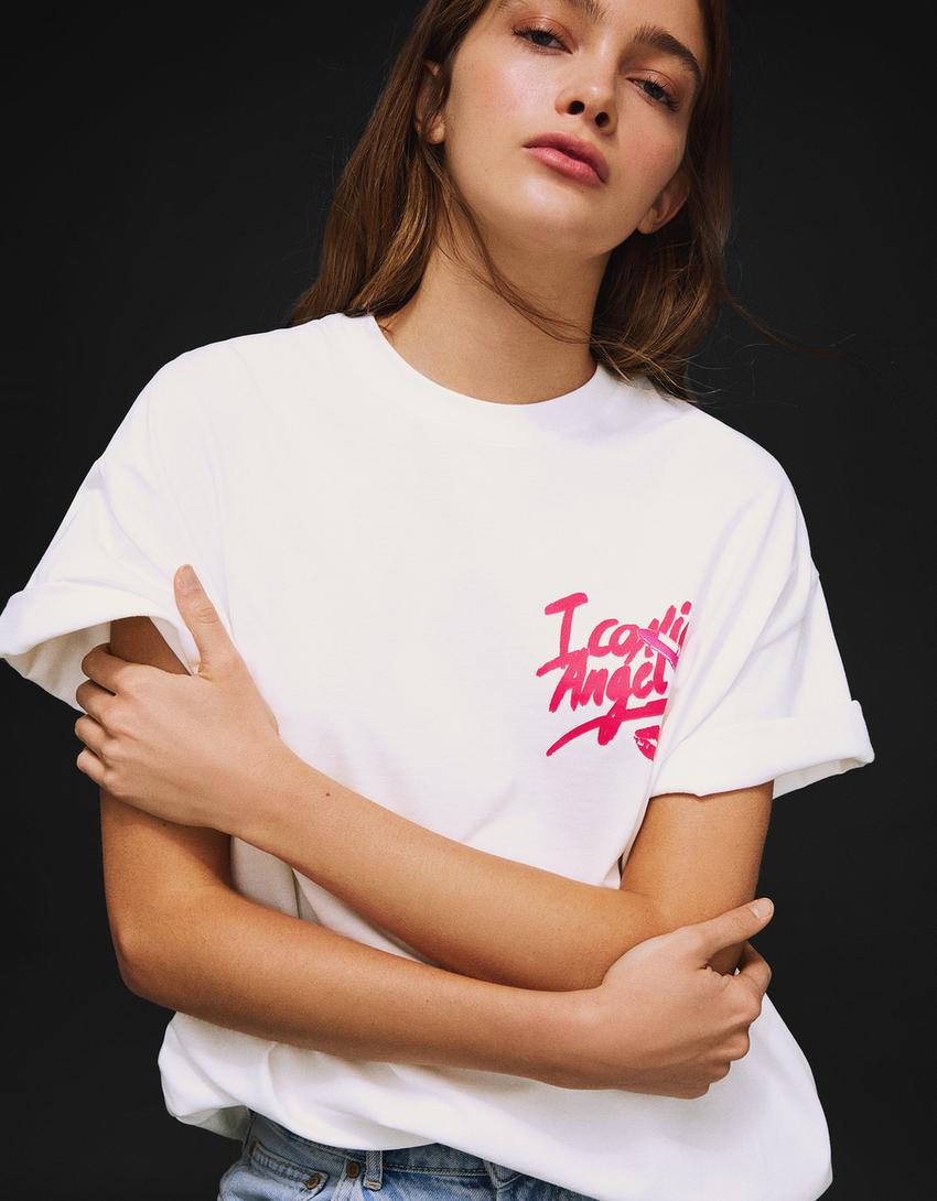 T-Shirt mit Print-Grbrochenes Weiss