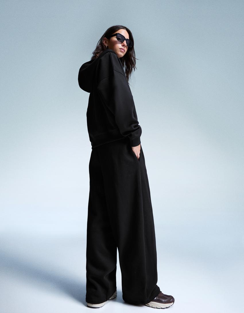 Sweatshirt fecho de correr oversize capuz-Preto-1