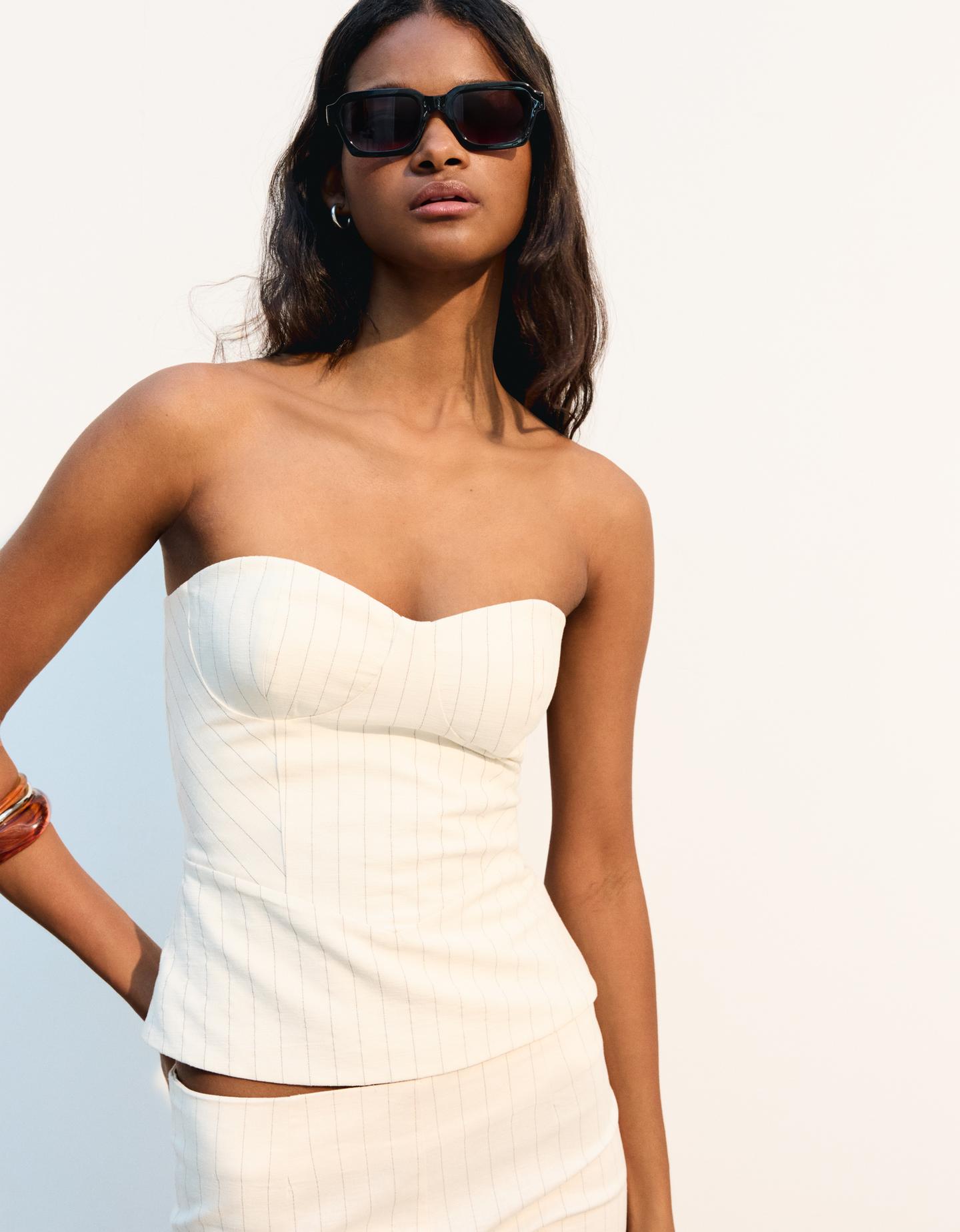 Bershka gorsetowy top w prążki biały / czarny