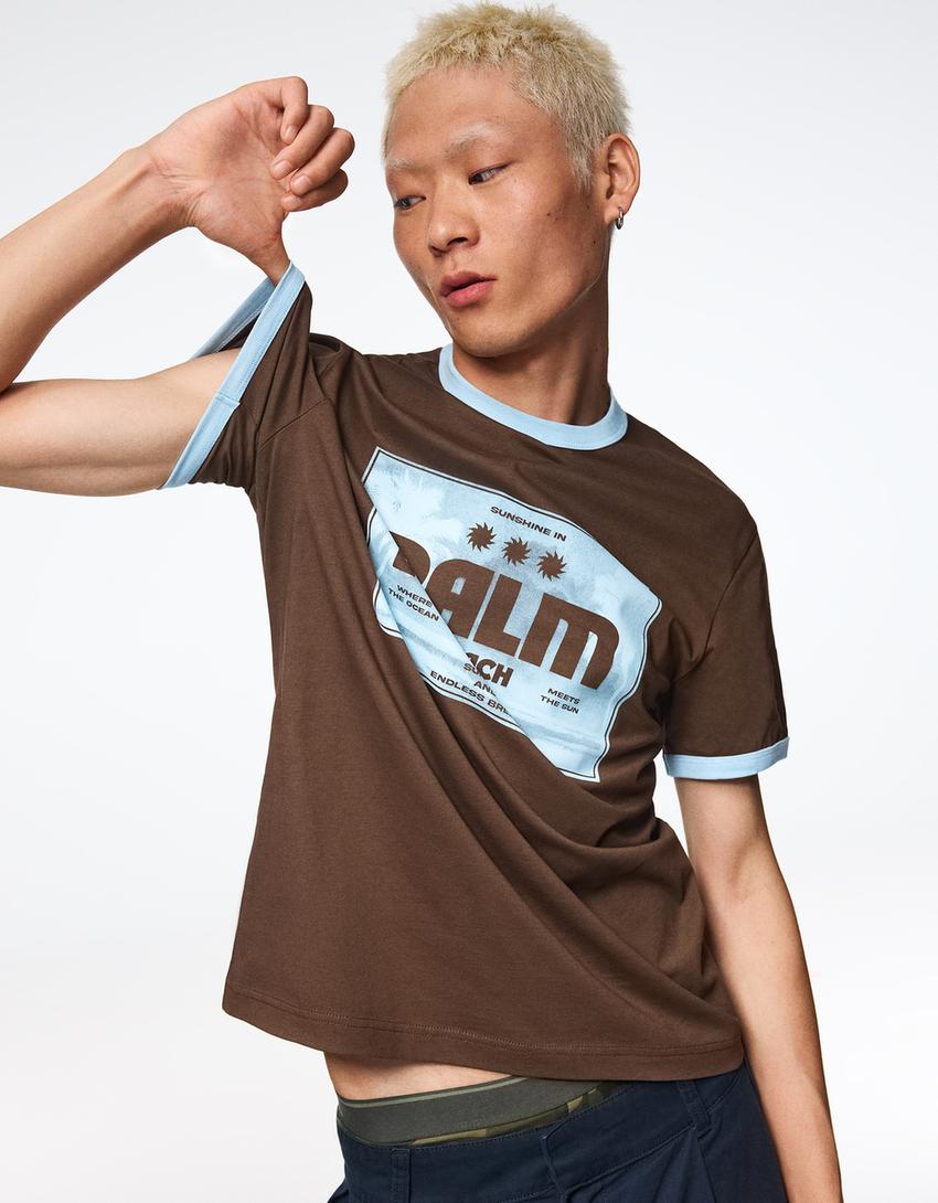 Short sleeve printed T-shirt-Brown