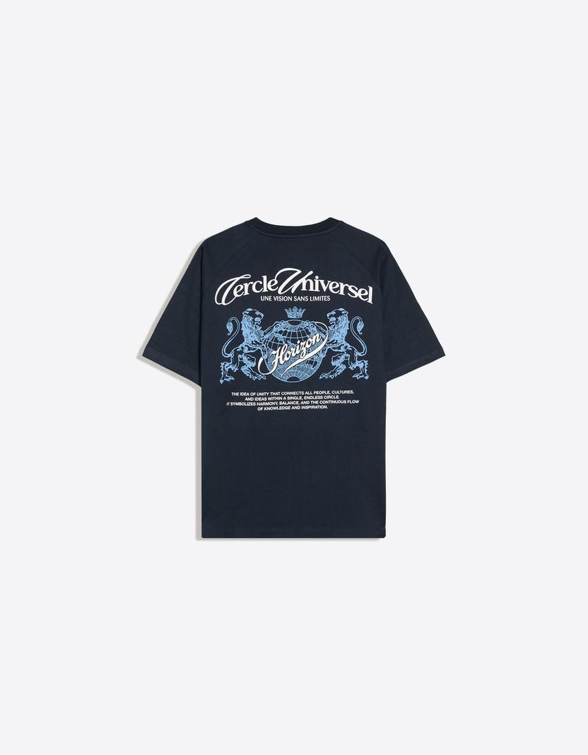 Short sleeve raglan print T-shirt-Navy