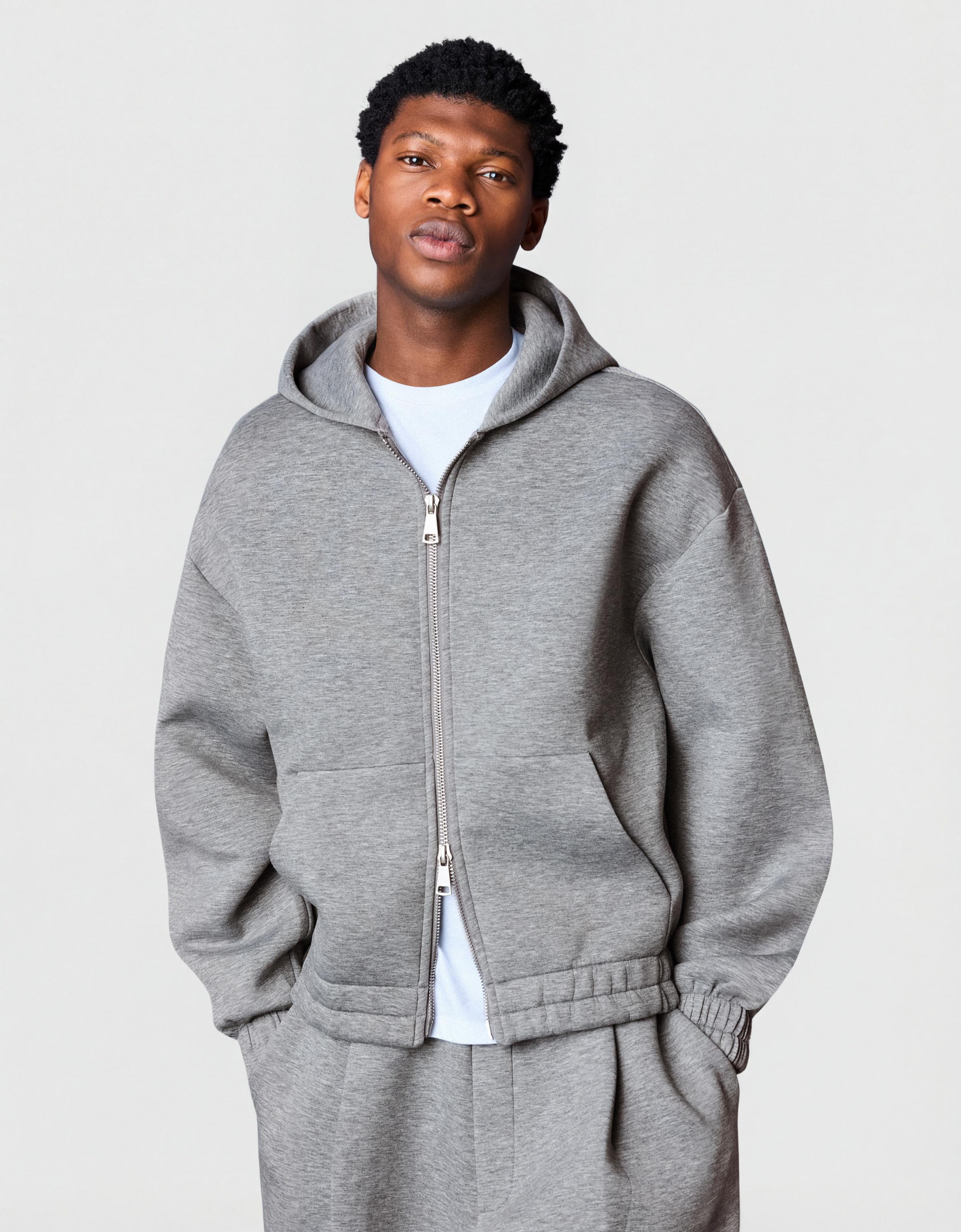 Fermuarlı sentetik kauçuk kumaş kapüşonlu sweatshirt - Görsel 33