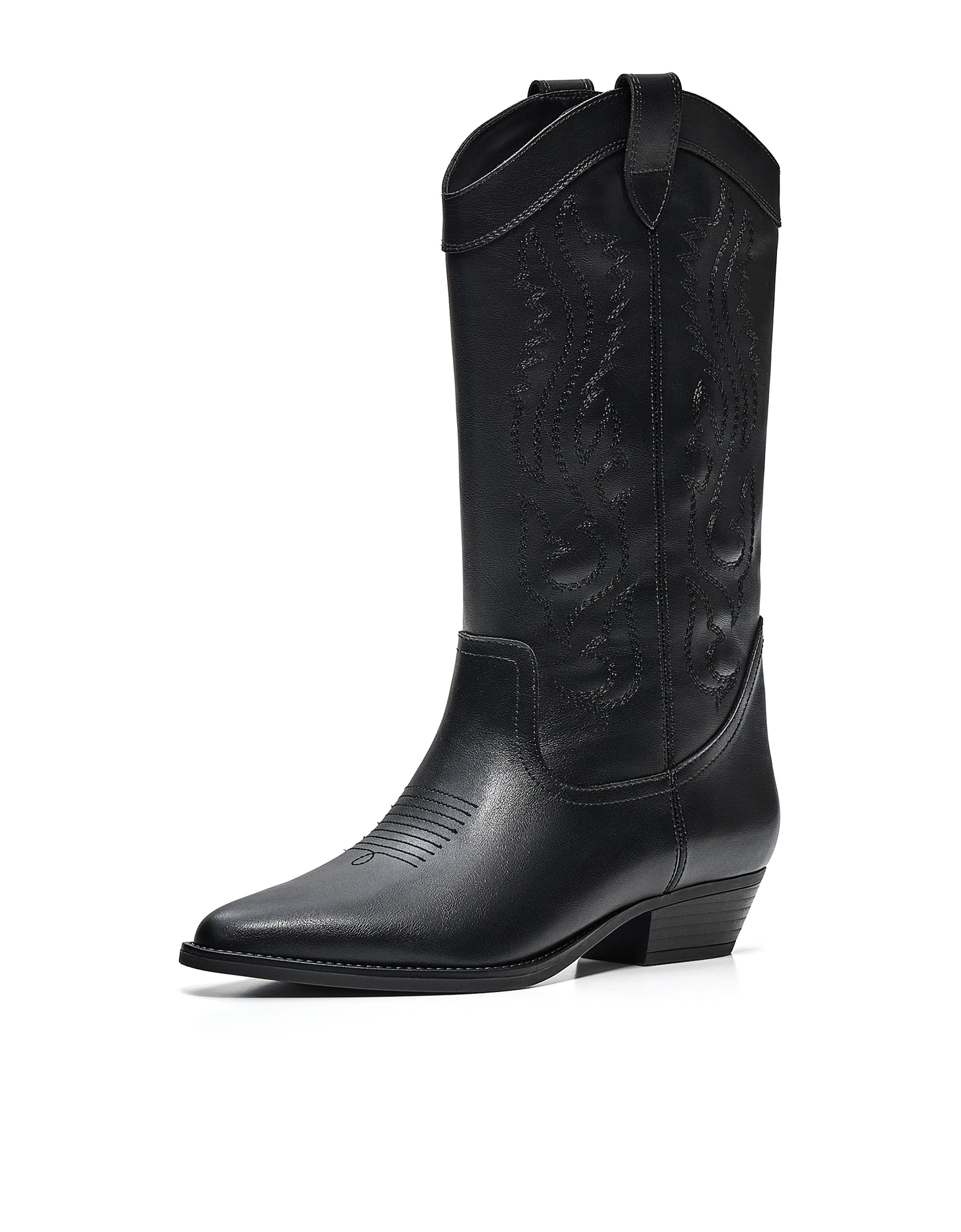 Flat cowboy boots — BLACK