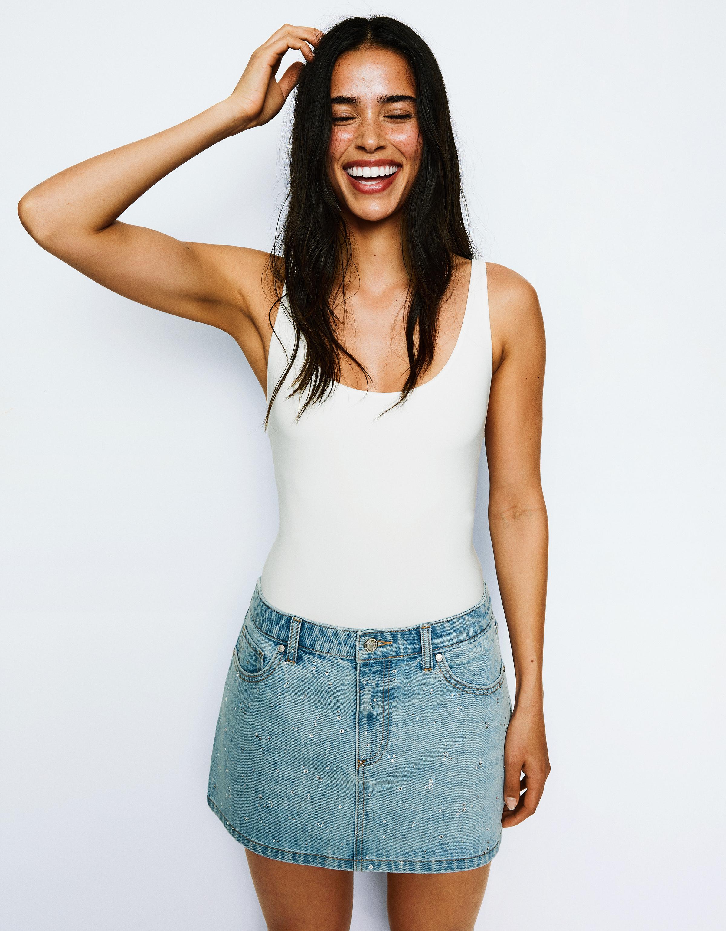 Bershka Body Mit Gerafften Trägern Damen M Weiss