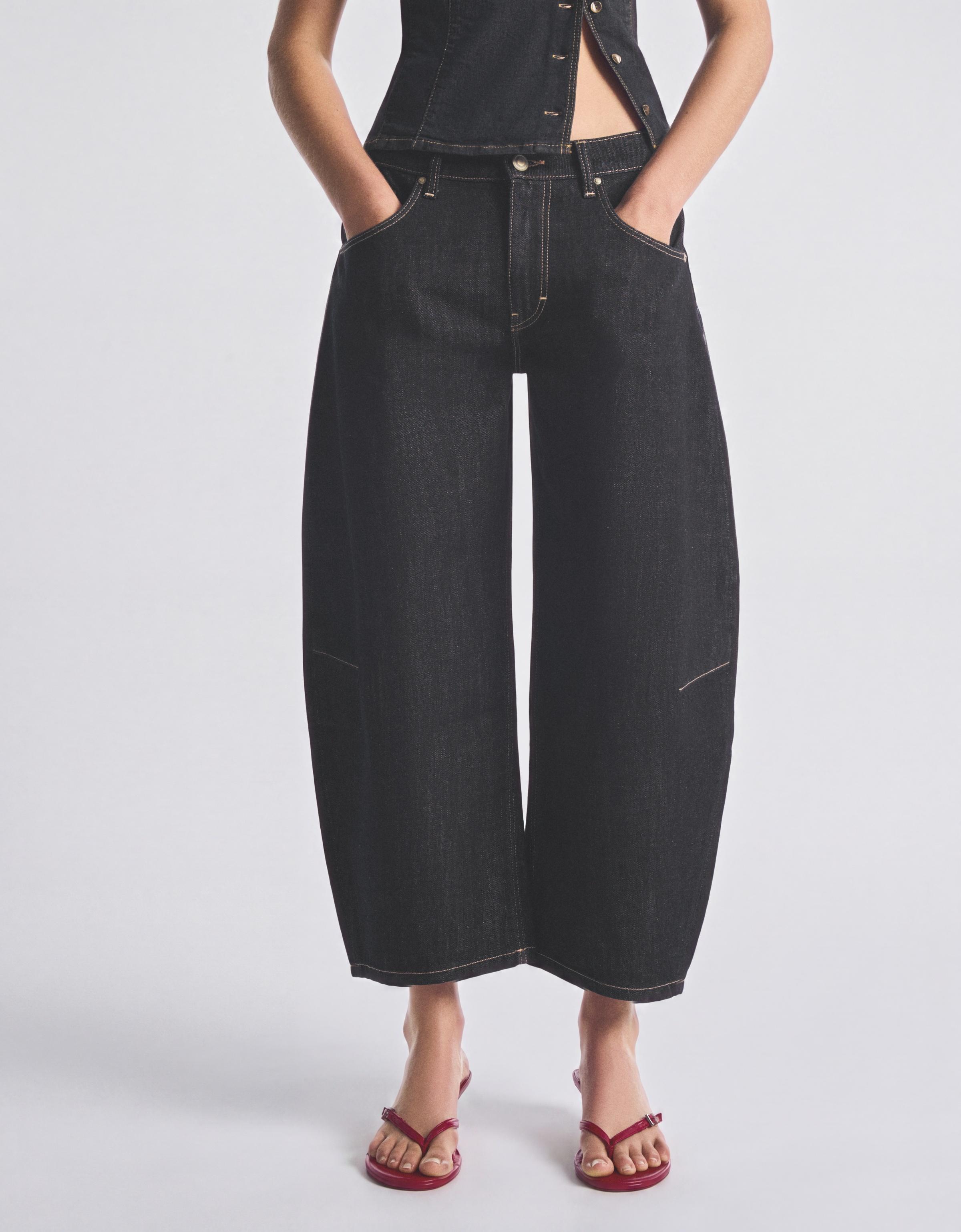 Cropped barrel-leg jeans — Navy