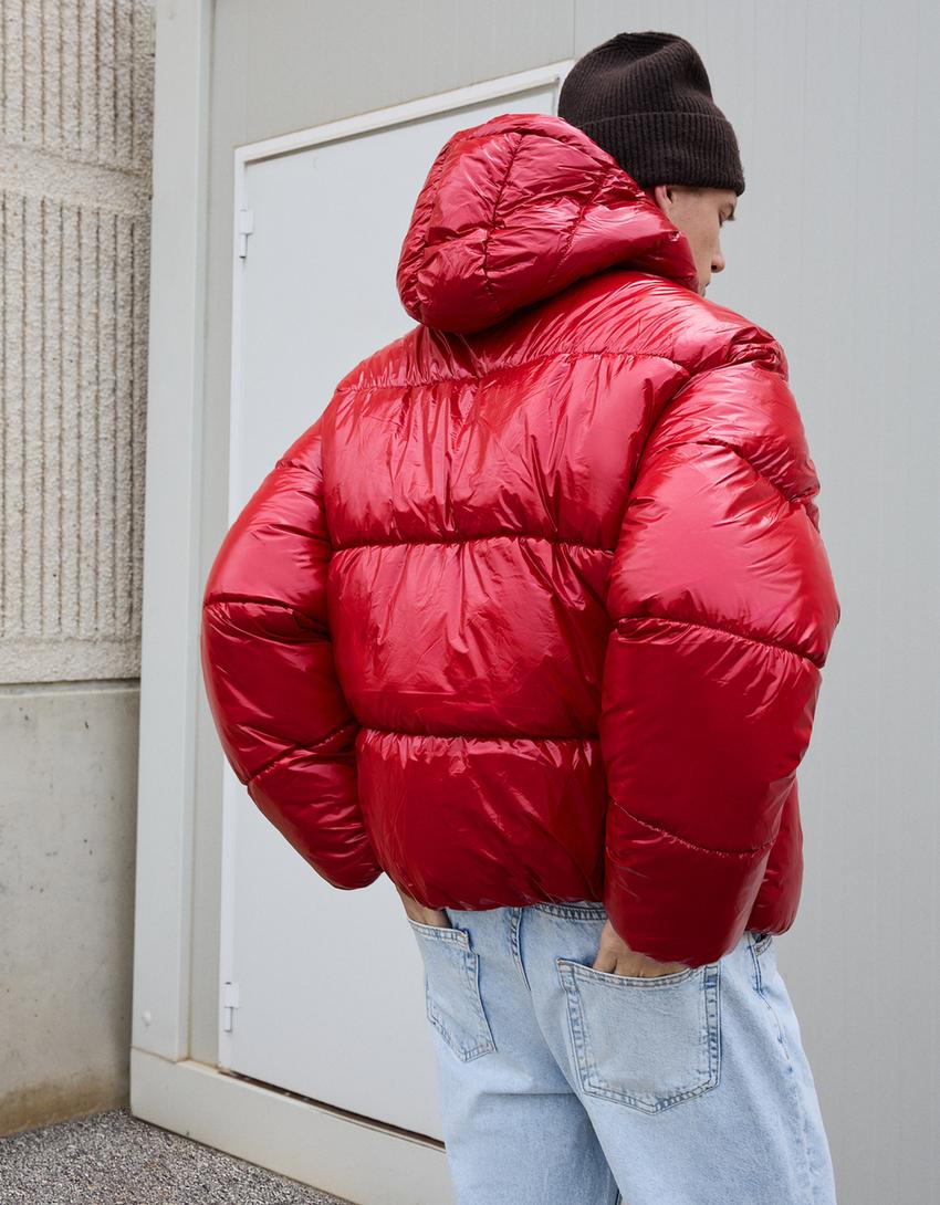 Gewatteerd jack met capuchon-Rood-1