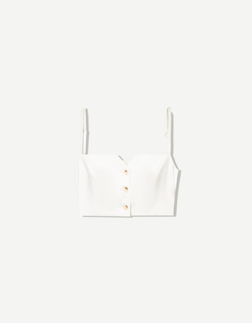 Kort vest med knapper-Hvid-4