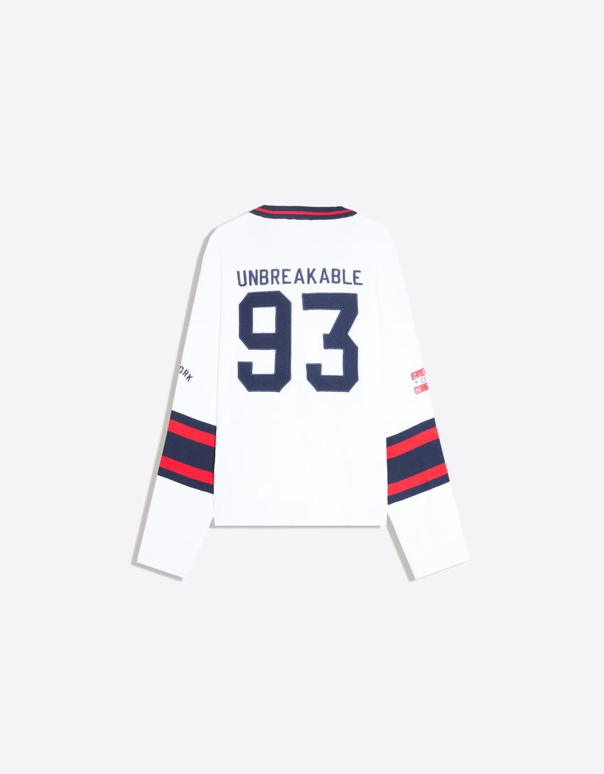 Jersey cuello pico bordado ZOO YORK-Blanco roto
