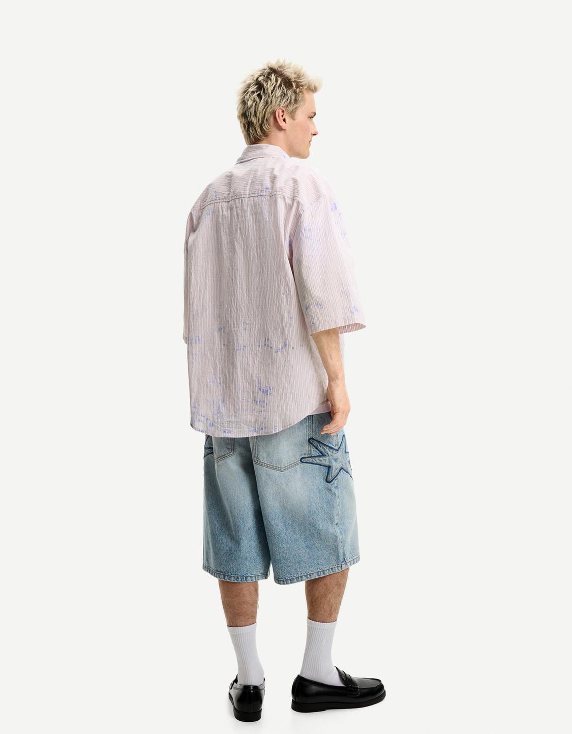 Striped oversize bleached shirt with short sleeves